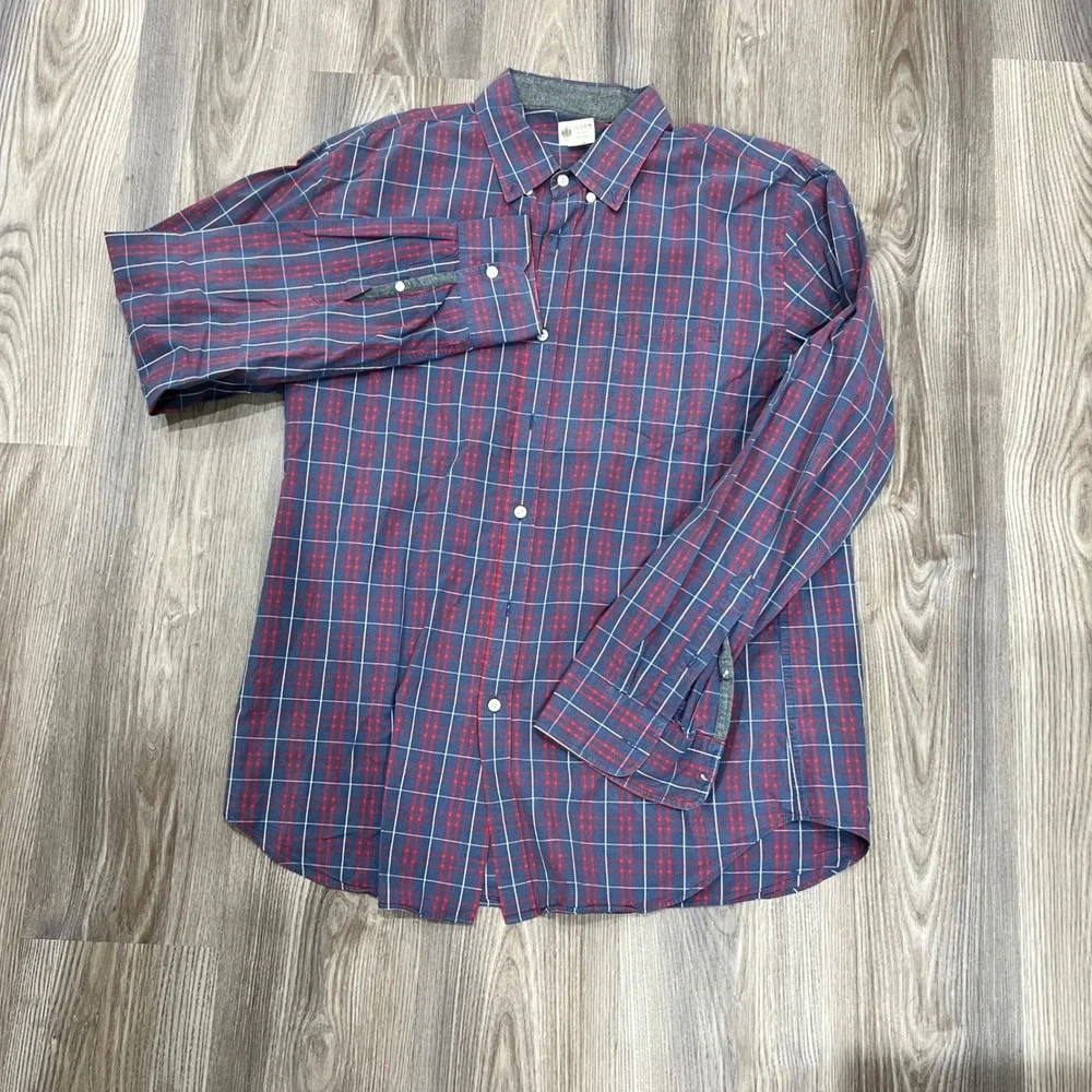 J.Crew Mens XL Washed Tartan Plaid Button Down Shirt Blue Red Long Sleeve Cotton